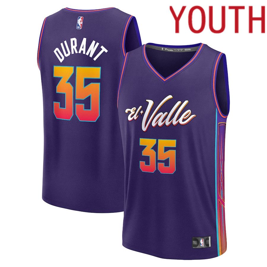 Youth Phoenix Suns #35 Kevin Durant Fanatics Branded Purple City Edition 2023-24 Fast Break NBA Jersey